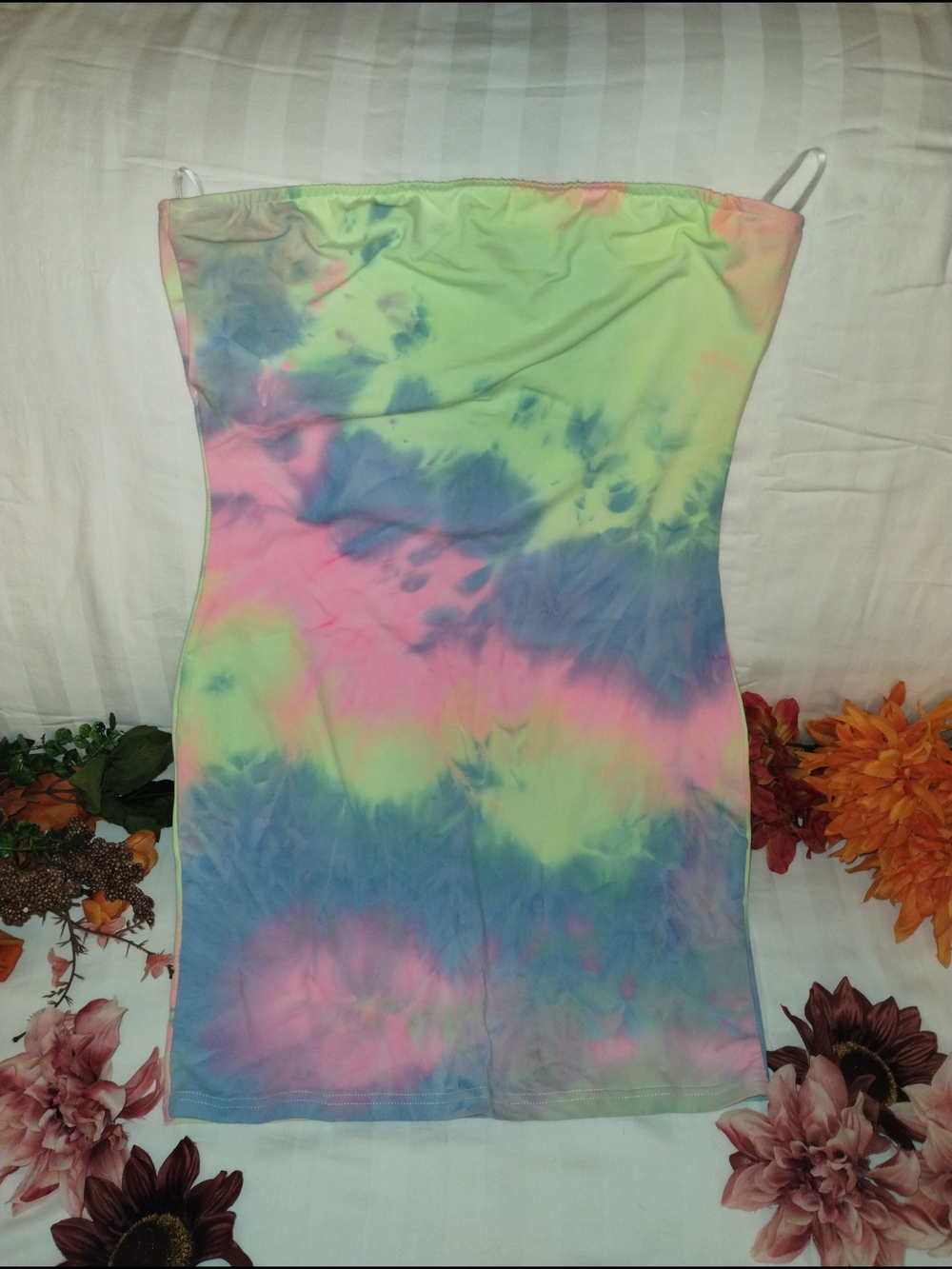 chic Pastel Tie-Dye Tube Top in Blue, Pink, Green